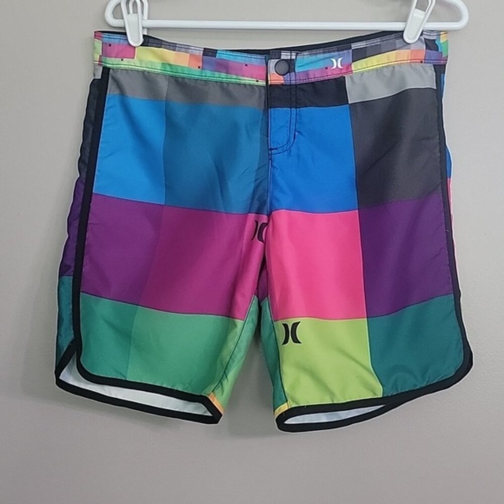 Hurley Green Blue Purple Swim Trunks Size M